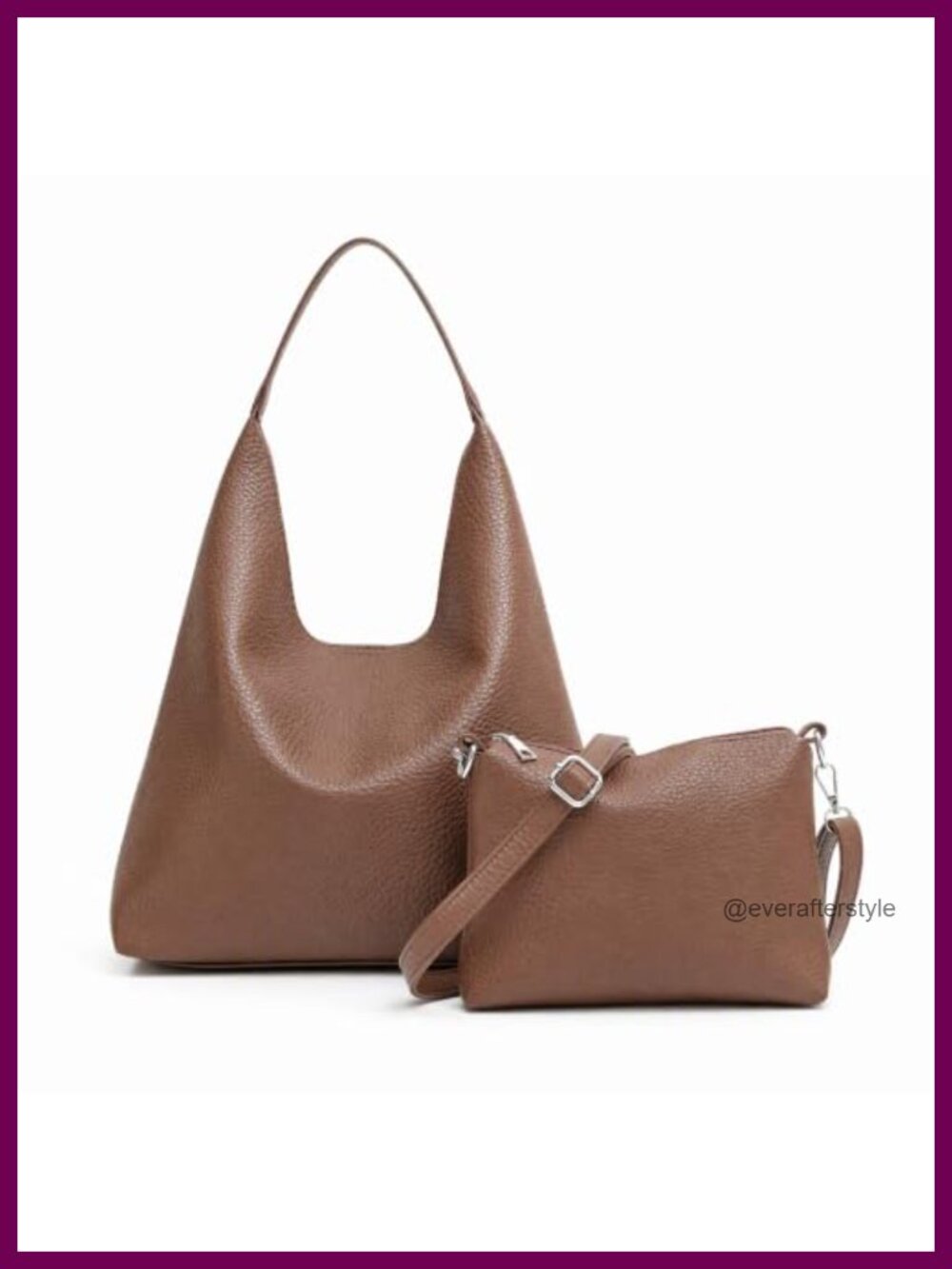 Slouchy Hobo Shoulder Tote Bag Lychee PU Leather 2-Piece Purse Set